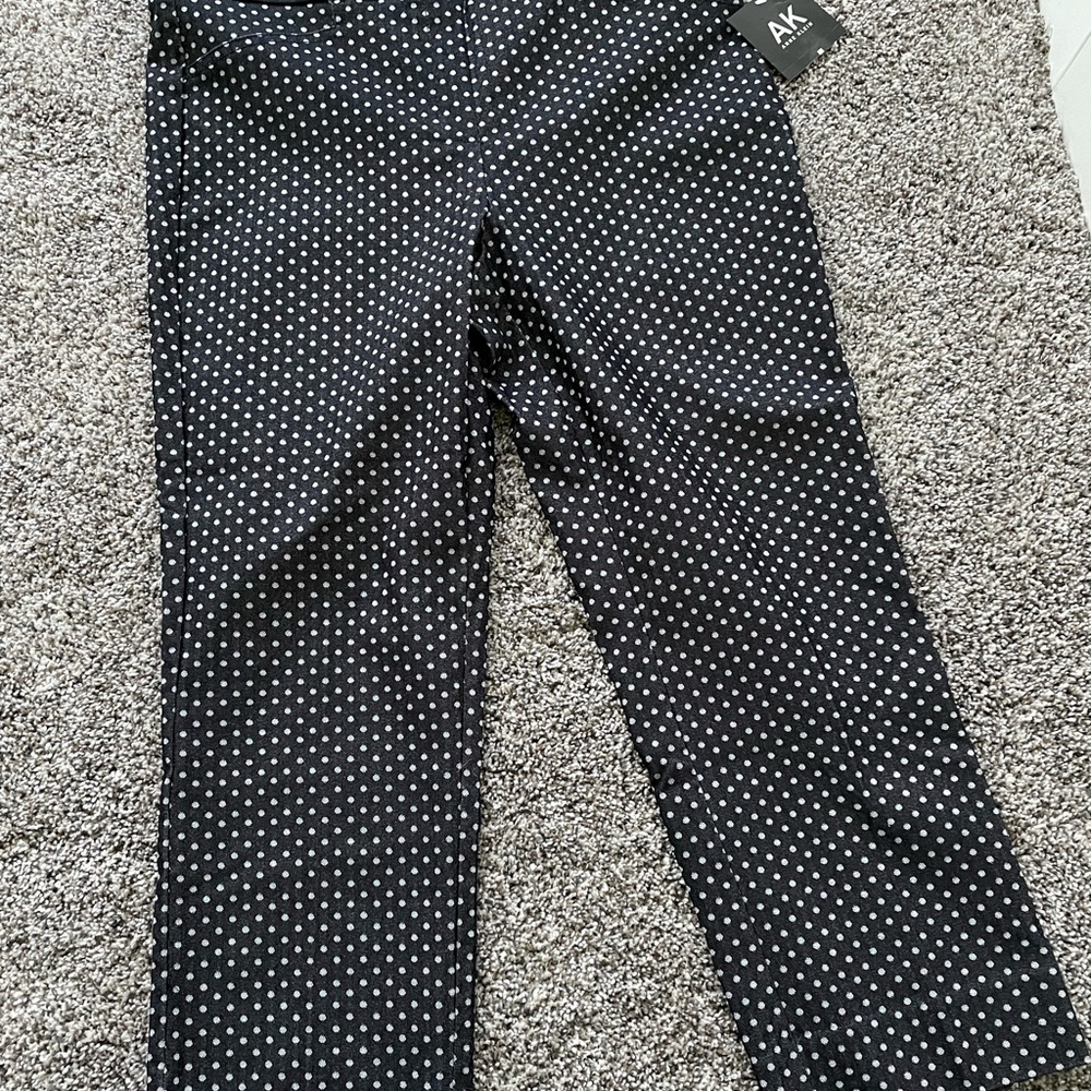 Anne Klein Indigo polka dot Flat Front Pants 8 NWT